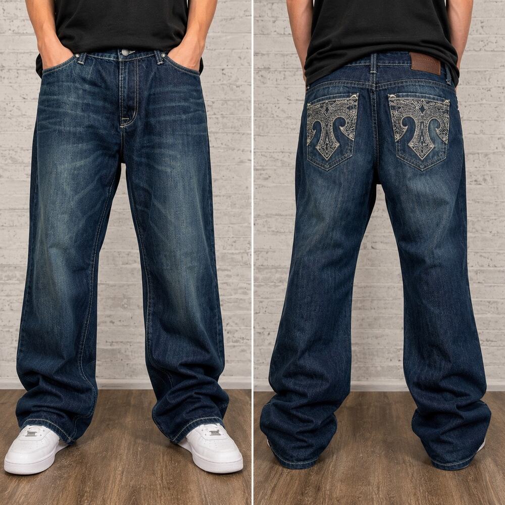 Marc Ecko Vintage Y2K Boot Cut Jeans Skull Rivet Embroidered W38 Dark Wash